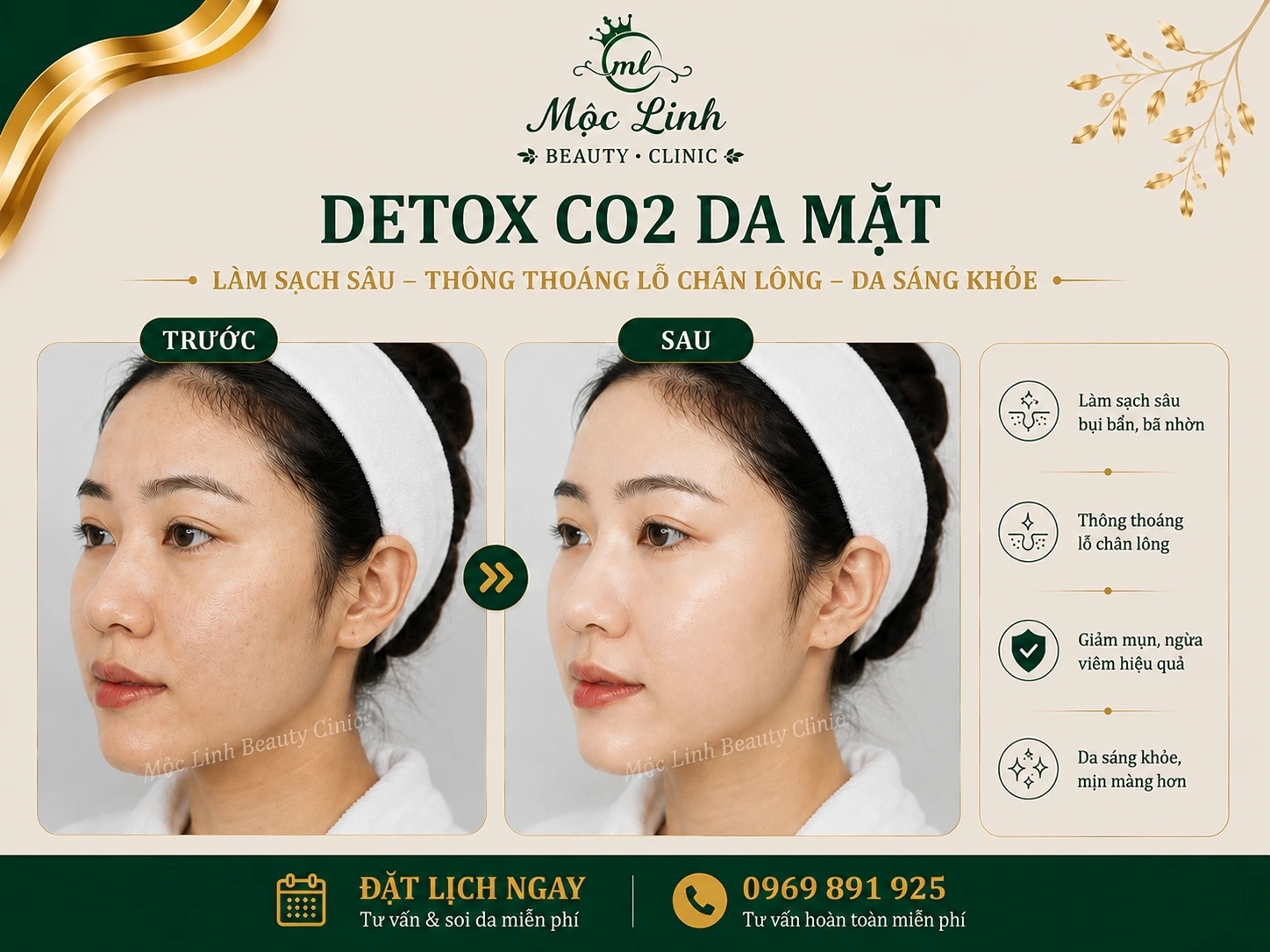 Kết quả detox da co2 tại Thẩm Mỹ viện Mộc Linh