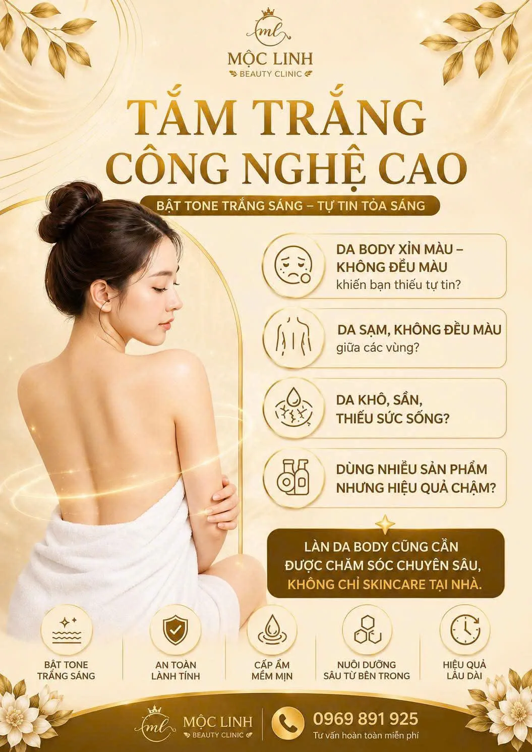 Tắm trắng công nghệ cao an toàn tại thẩm mỹ viện Mộc Linh Hải Phòng